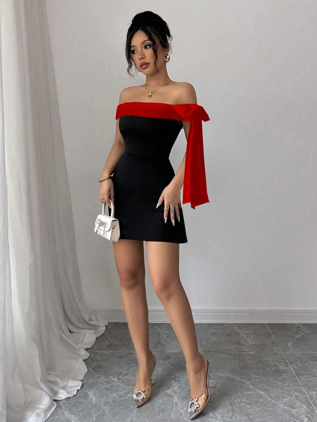 Rouge Bow Off Shoulder Dress