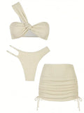 Ivory Crinkle One Shoulder Bikini Set