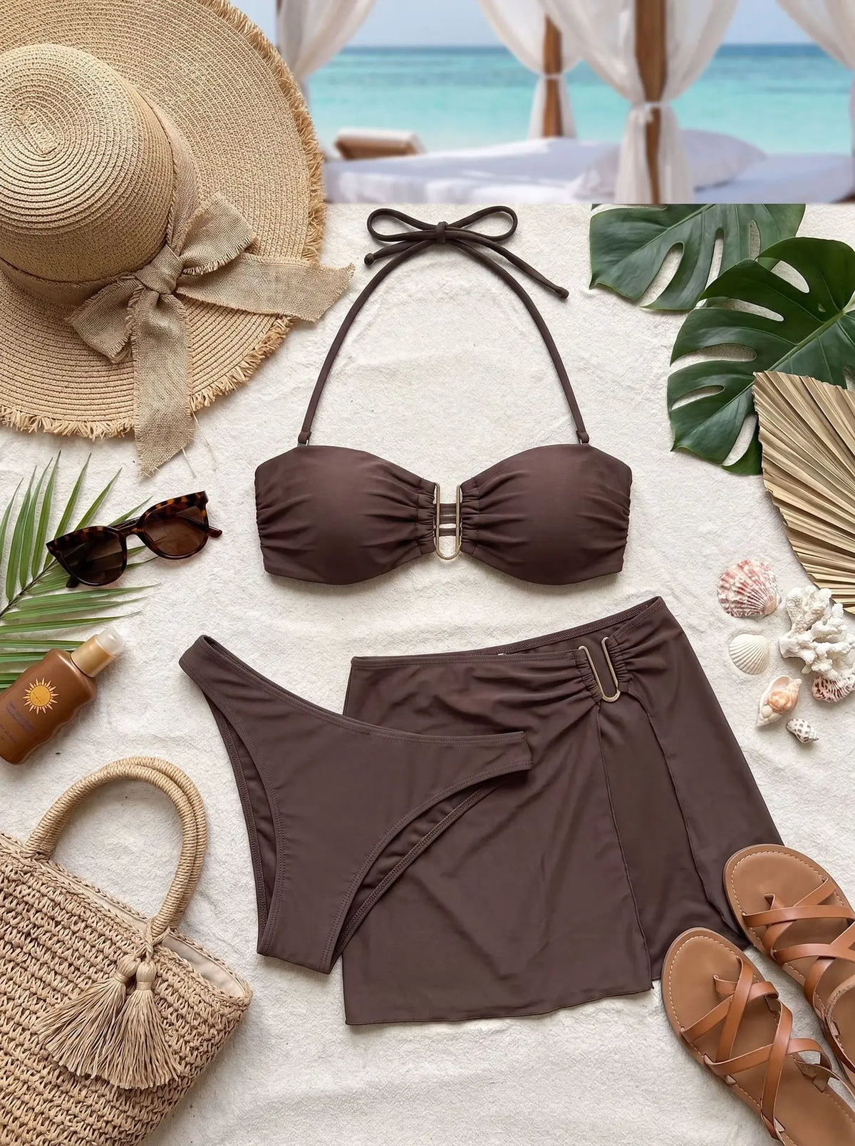 Cocoa Metal Ring Bikini Set