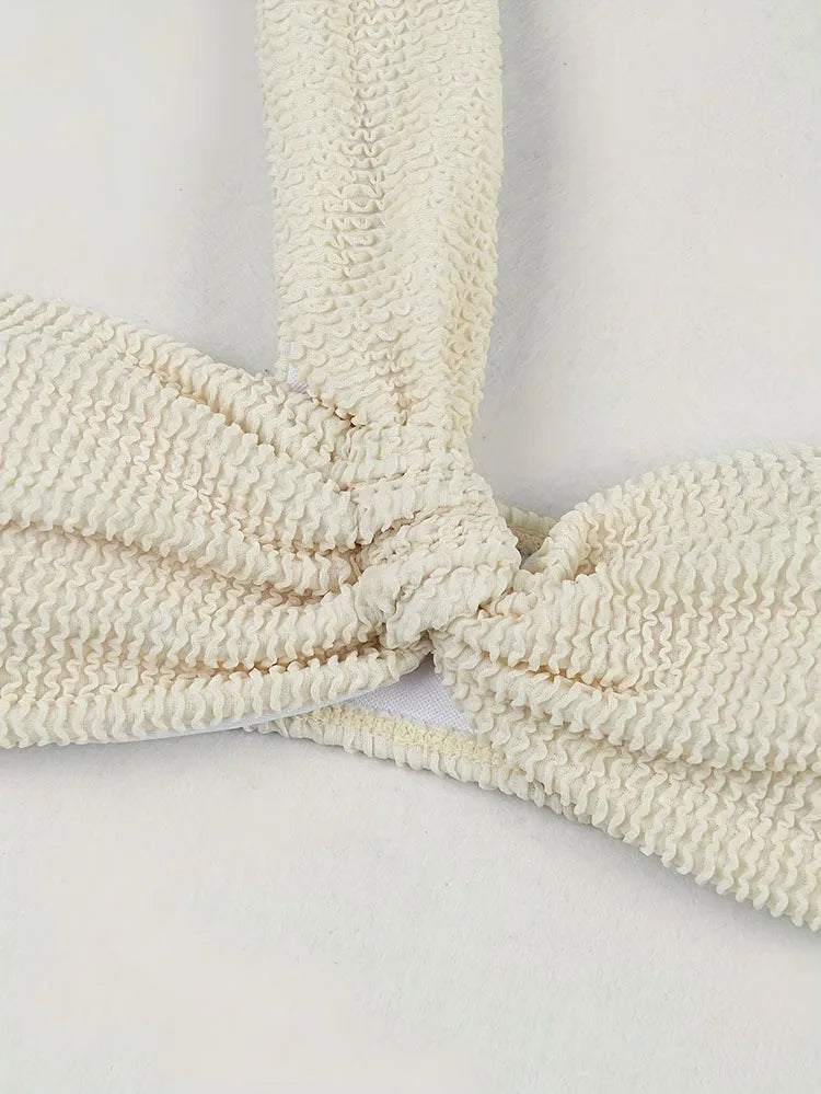 Ivory Crinkle One Shoulder Bikini Set