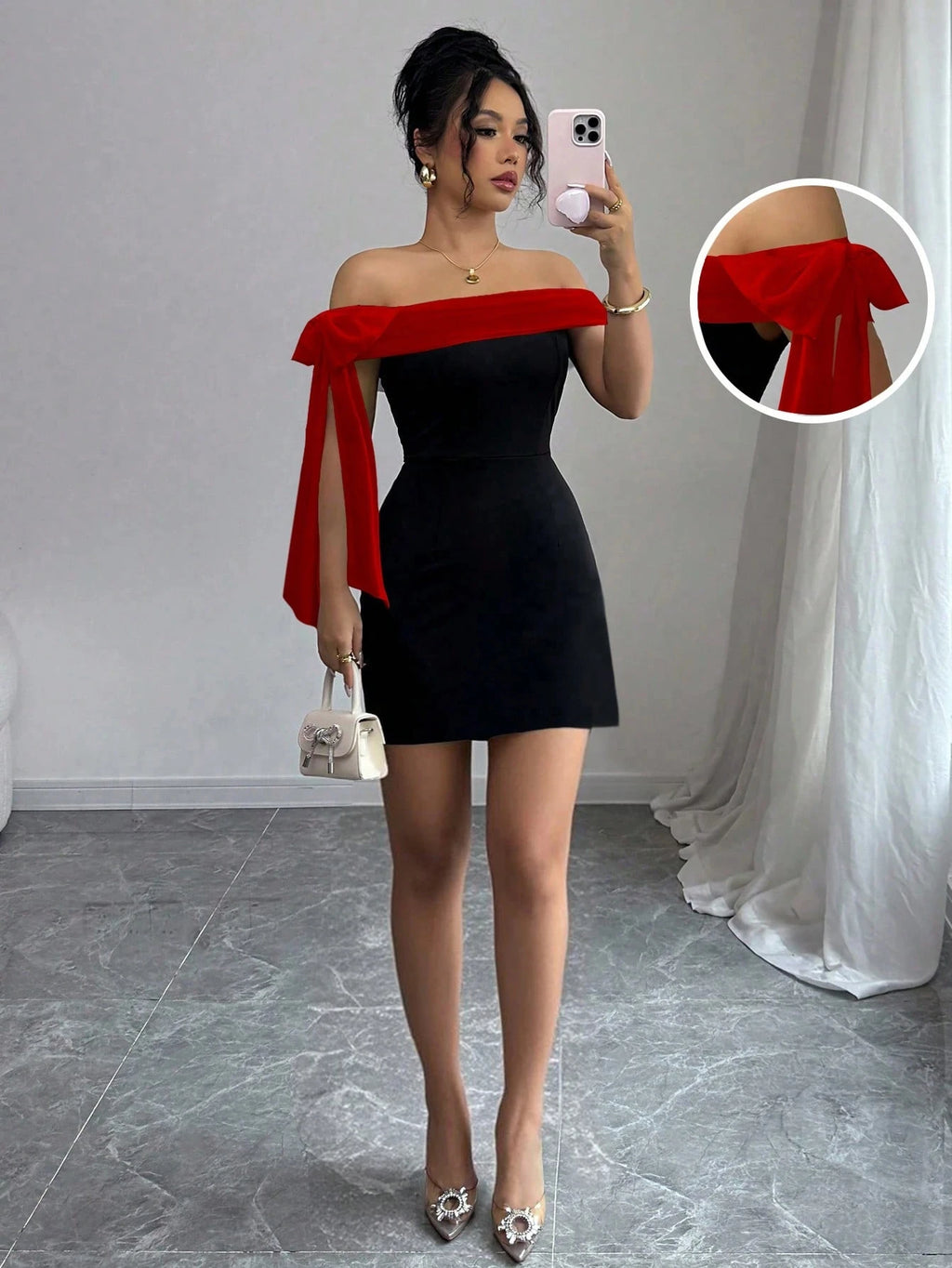 Rouge Bow Off Shoulder Dress
