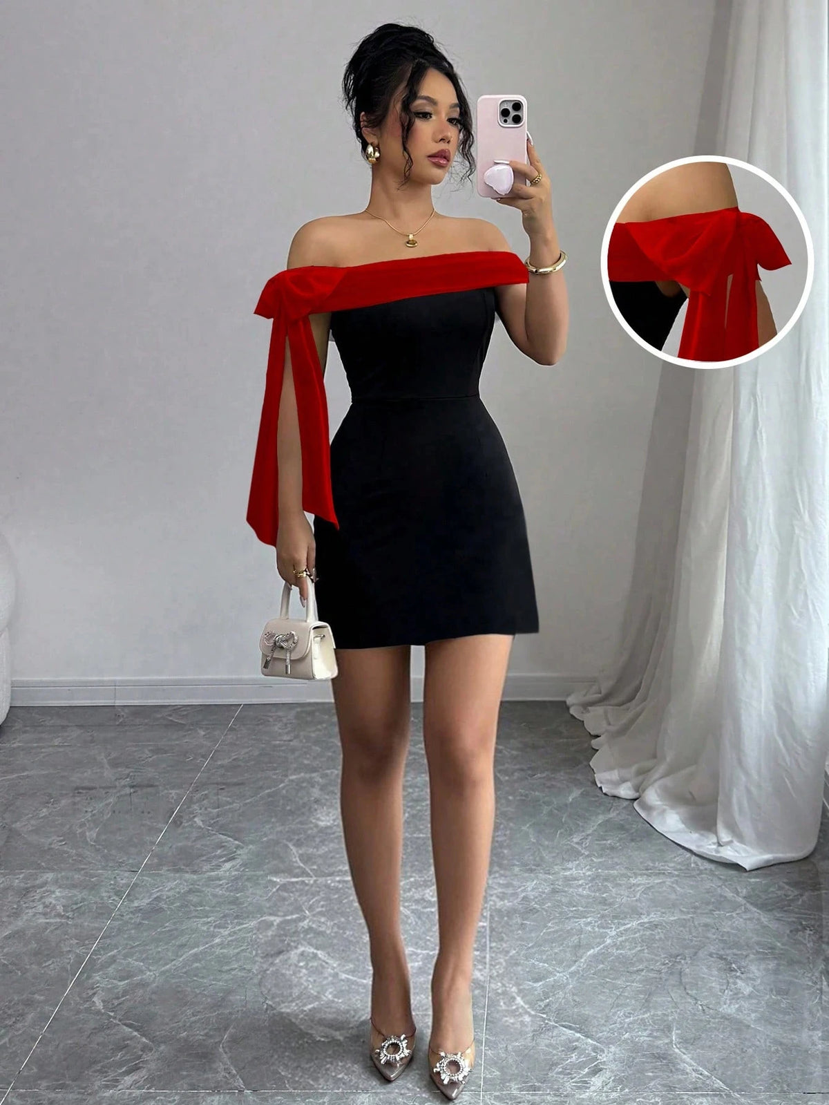 Rouge Bow Off Shoulder Dress