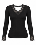 Lace Trim V Neck Lounge Top